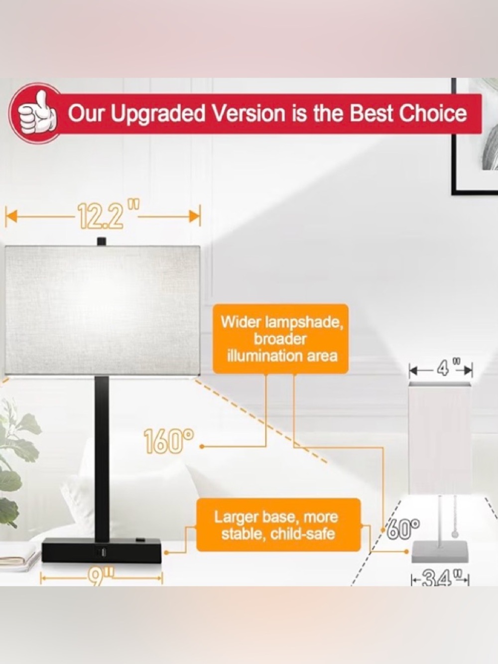 Modern Black Table Lamp with Rectangular White Shade - Picture 3 of 5